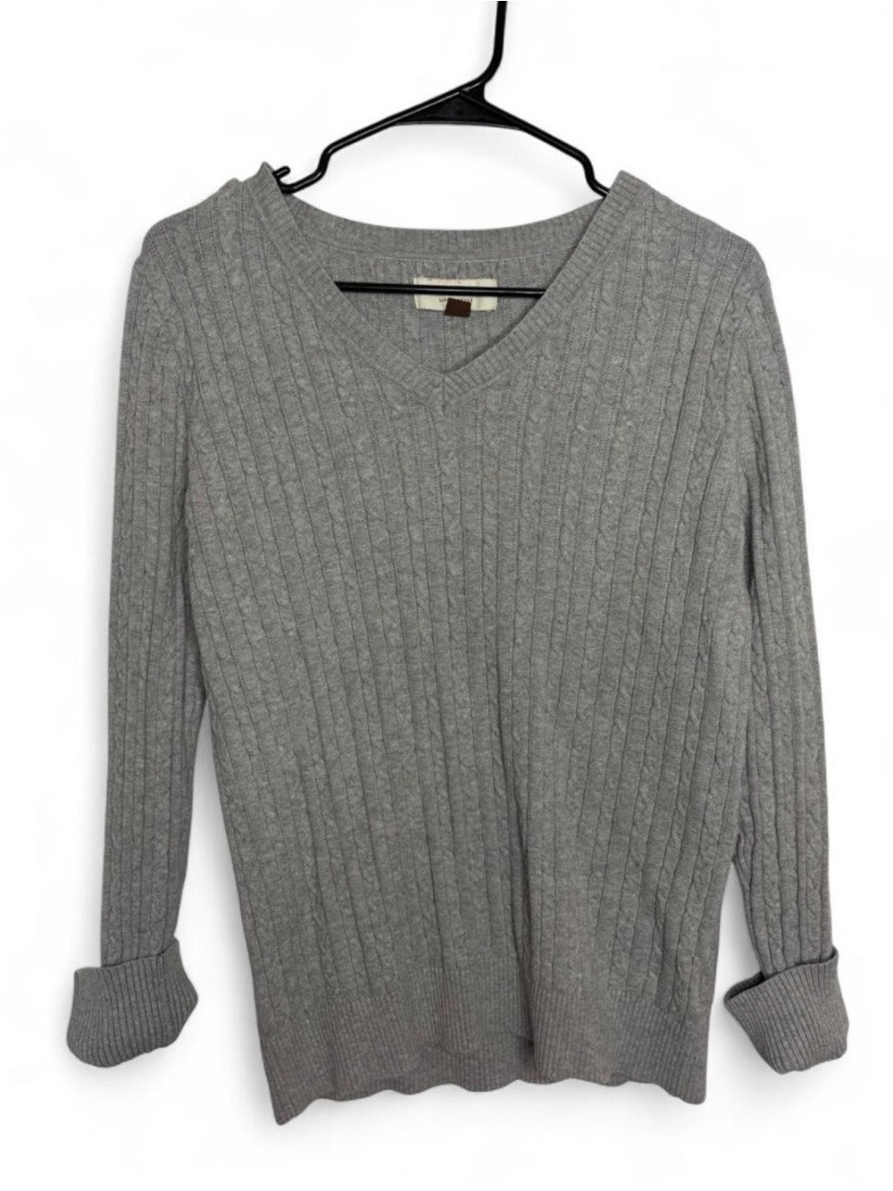 Sonoma Light Gray Ribbed V-Neck Sweater